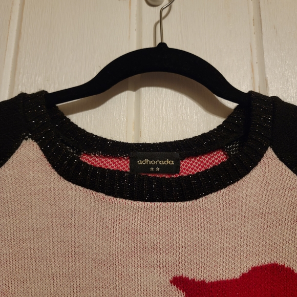 Adhorada Womens Sweater Black Red Rose Sweater Knit Long Sleeve Size Medium - Picture 3 of 5